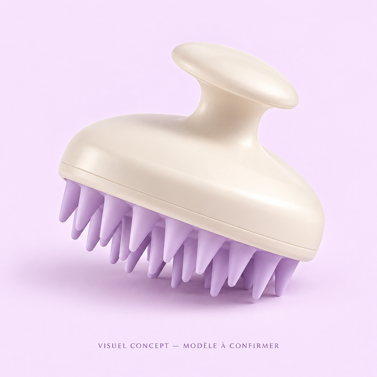 Visuel concept — Brosse de massage du cuir chevelu DEENII ; modèle fournisseur à confirmer.