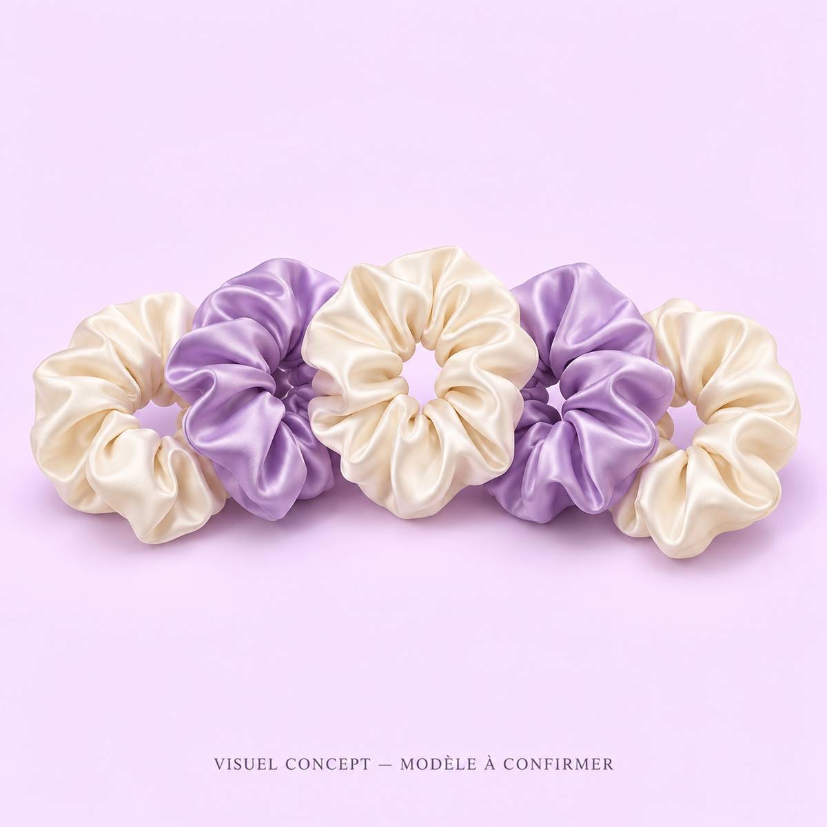 Visuel concept — Chouchous en satin DEENII ; modèle fournisseur à confirmer.
