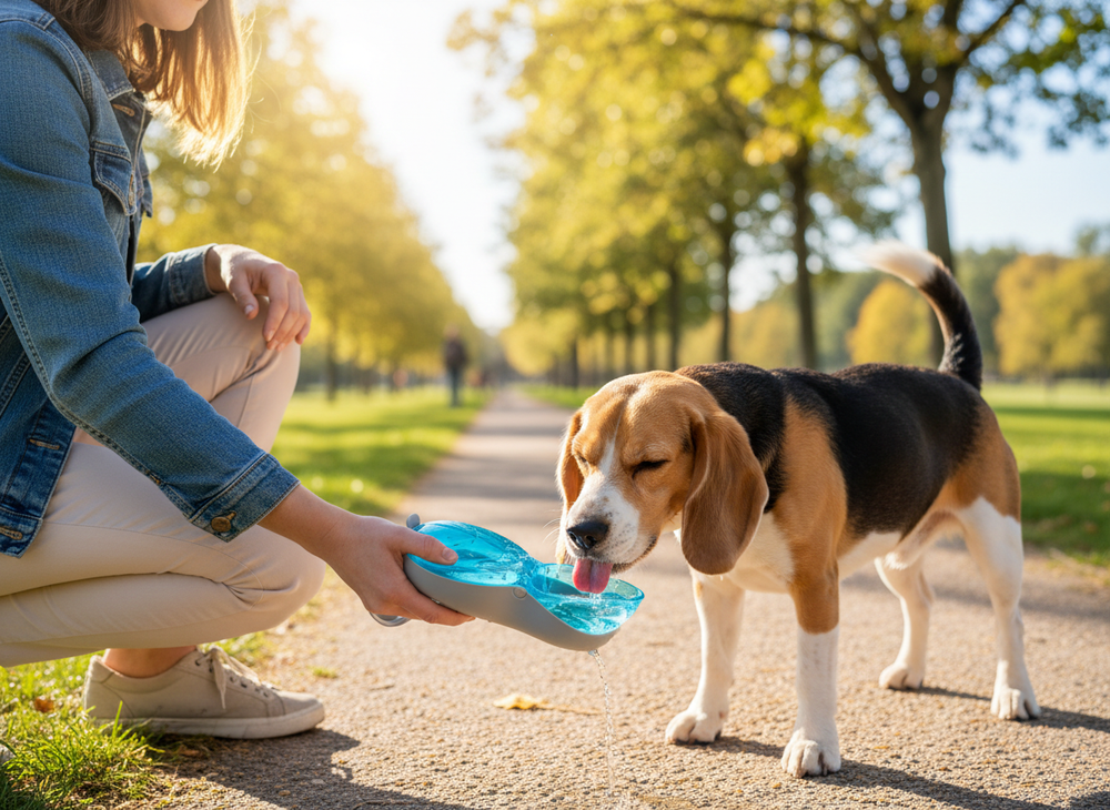 Gourde de promenade DEENII pour chien en situation