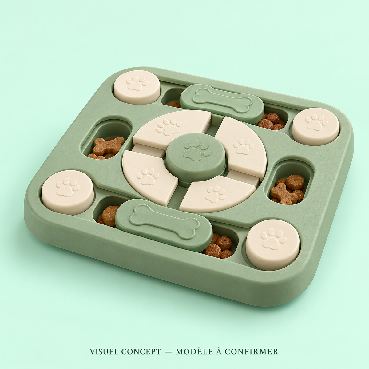Visuel concept — Puzzle à friandises pour chien DEENII ; modèle fournisseur à confirmer.