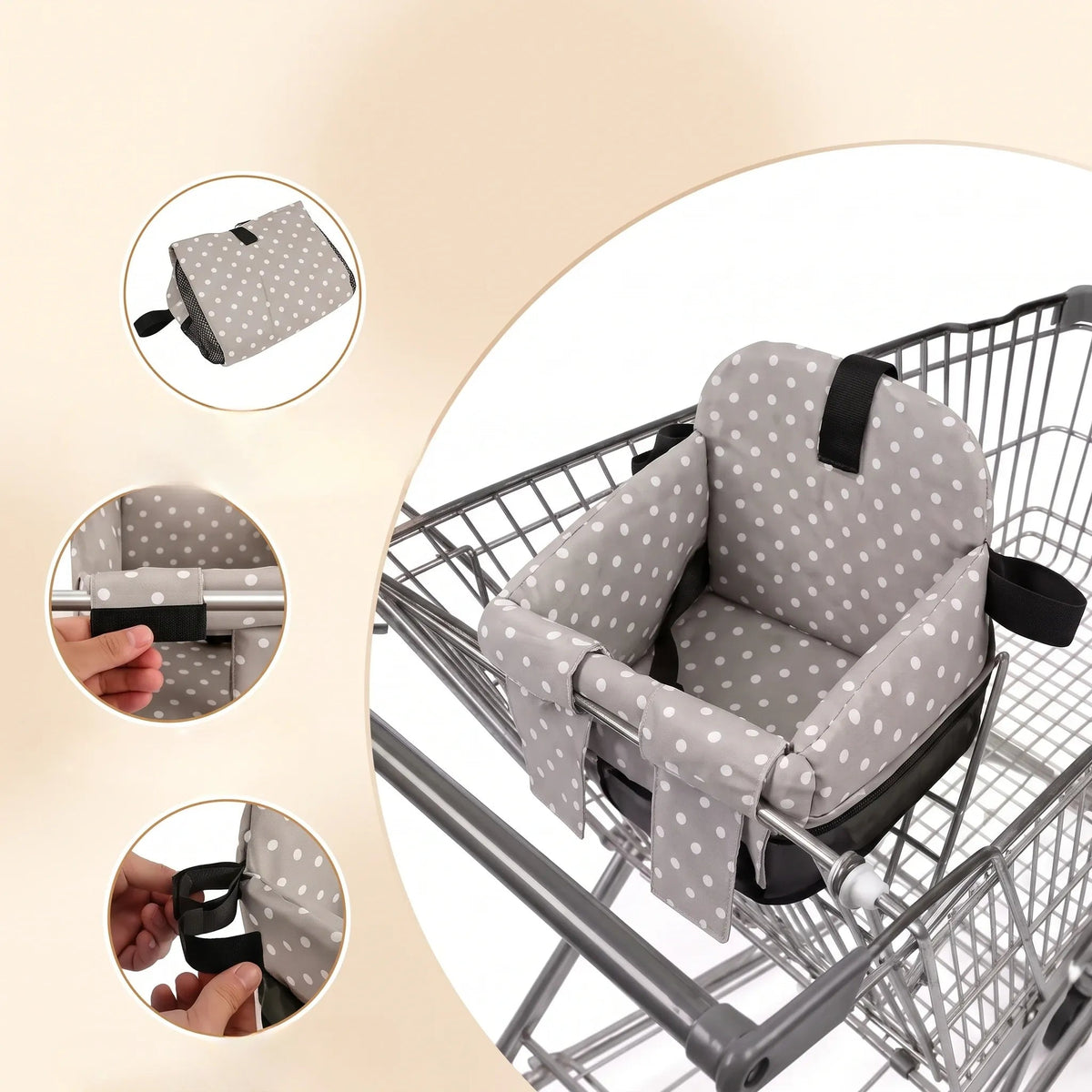 Siège d’appoint rembourré pour bébé, installé sur un caddie