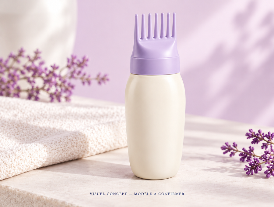 Applicateur de soin capillaire DEENII — détail illustratif ; visuel concept, modèle à confirmer.