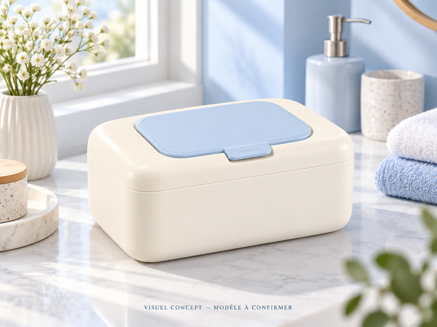 Boîte de rangement pour lingettes DEENII — situation ; visuel concept, modèle à confirmer.
