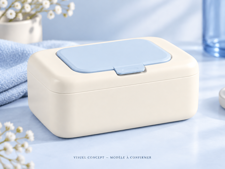 Boîte de rangement pour lingettes DEENII — détail illustratif ; visuel concept, modèle à confirmer.