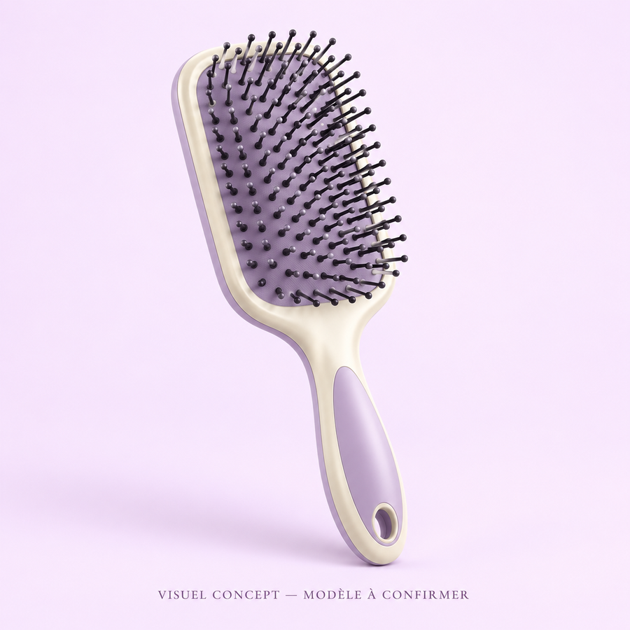 Visuel concept — Brosse de coiffage DEENII ; modèle fournisseur à confirmer.
