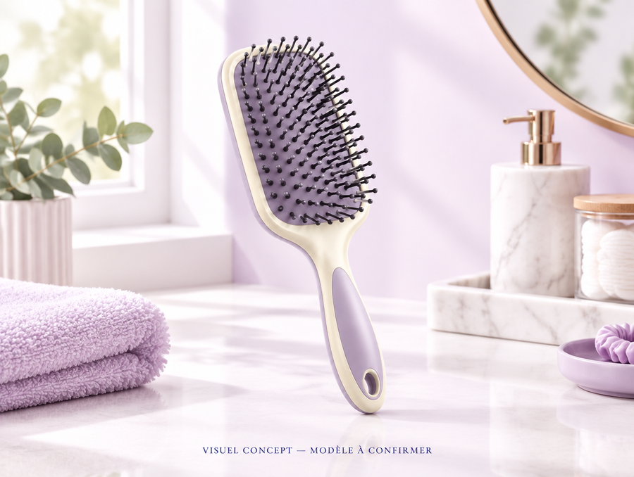 Brosse de coiffage DEENII — mise en situation illustrative ; visuel concept, modèle à confirmer.