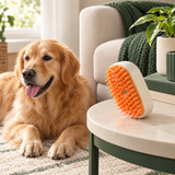 chien au repos près d’un canapé et brosse DEENII sur une table