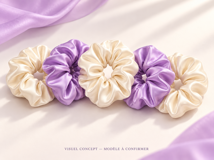 Chouchous en satin DEENII — vue ; visuel concept, modèle à confirmer.