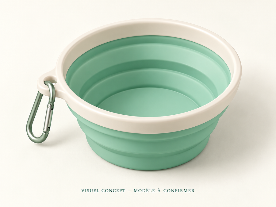 Gamelle de voyage pour animaux DEENII — vue ; visuel concept, modèle à confirmer.