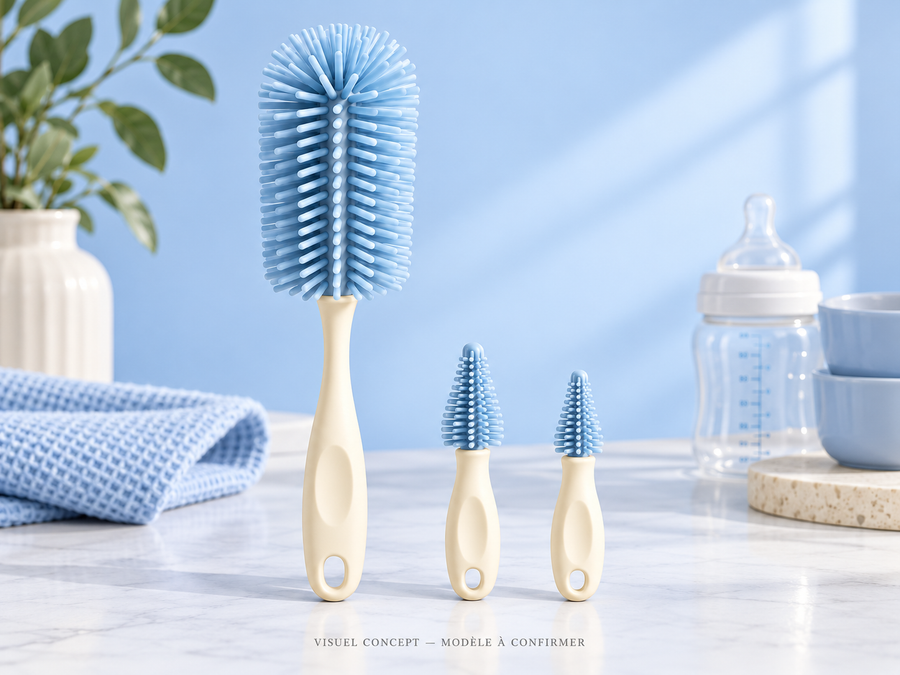 Kit de goupillons pour biberons DEENII — rangement ; visuel concept, modèle à confirmer.