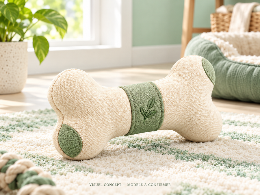 Peluche de jeu pour chien DEENII — situation ; visuel concept, modèle à confirmer.