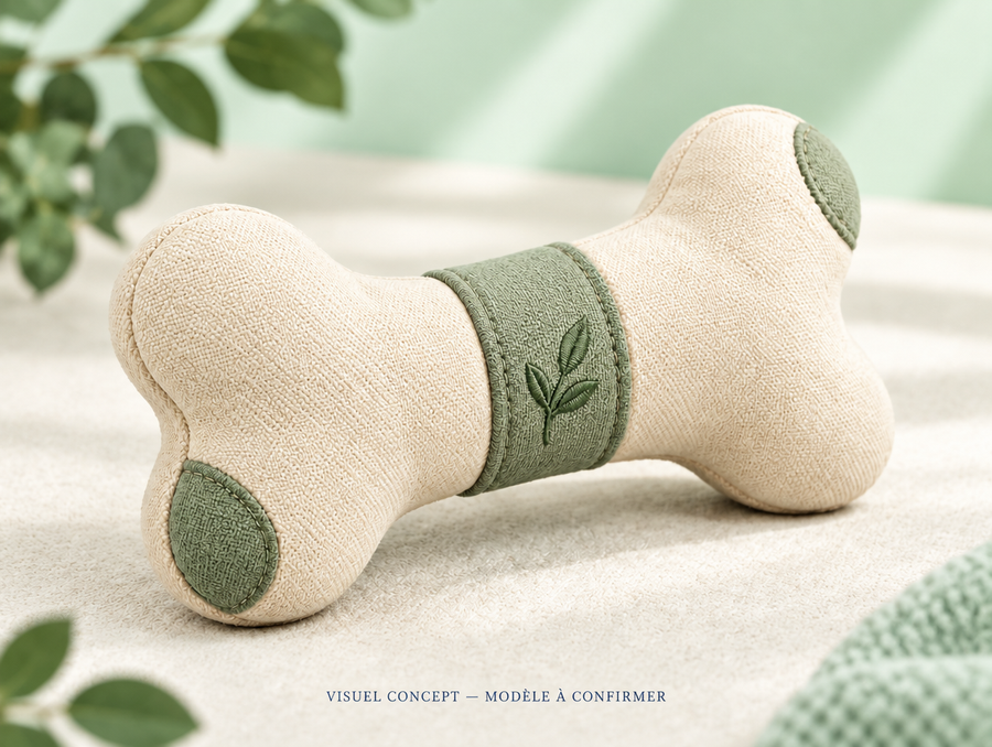 Peluche de jeu pour chien DEENII — détail illustratif ; visuel concept, modèle à confirmer.