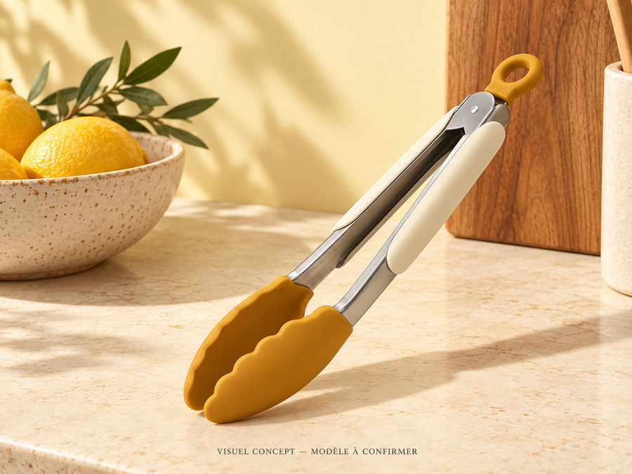 Pince de cuisine DEENII — rangement ; visuel concept, modèle à confirmer.
