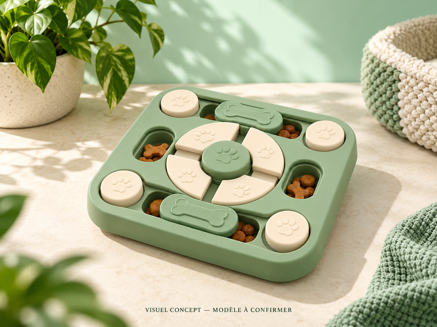 Puzzle à friandises pour chien DEENII — rangement ; visuel concept, modèle à confirmer.