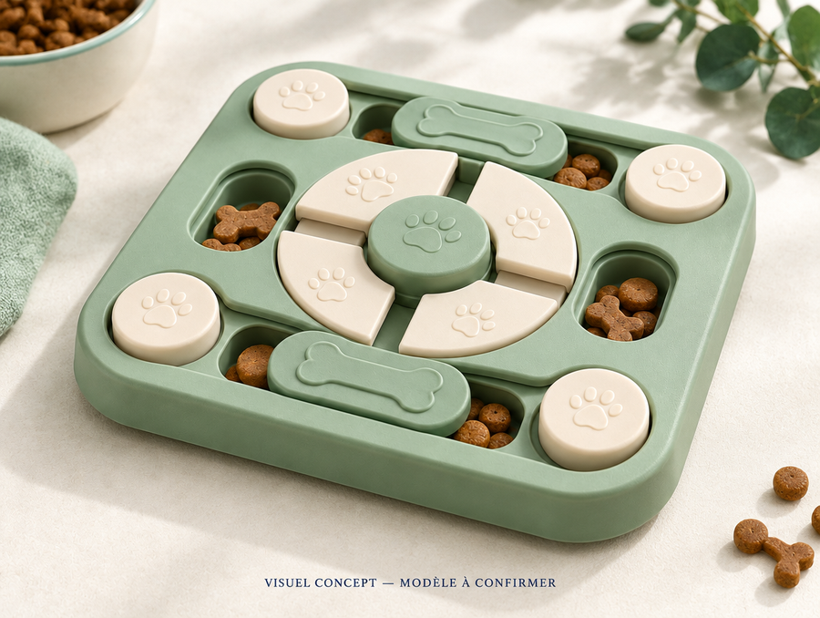 Puzzle à friandises pour chien DEENII — détail illustratif ; visuel concept, modèle à confirmer.