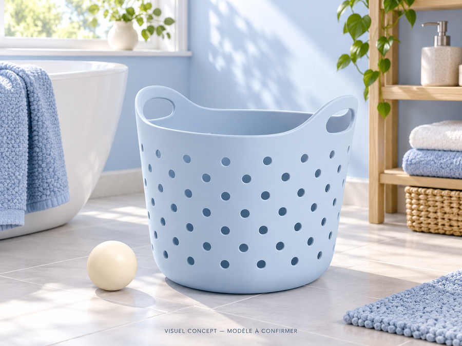 Rangement pour jouets de bain DEENII — situation ; visuel concept, modèle à confirmer.