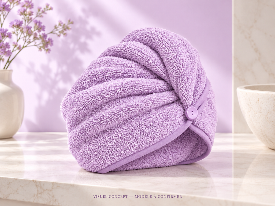 Serviette pour cheveux DEENII — rangement ; visuel concept, modèle à confirmer.