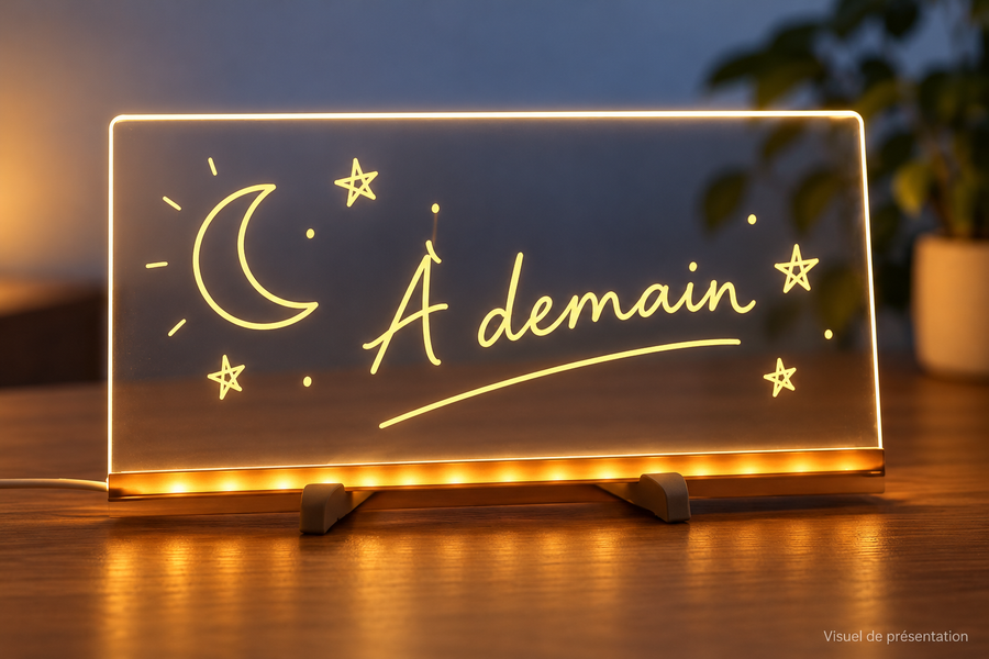 Visuel de présentation du tableau lumineux avec un message dessiné