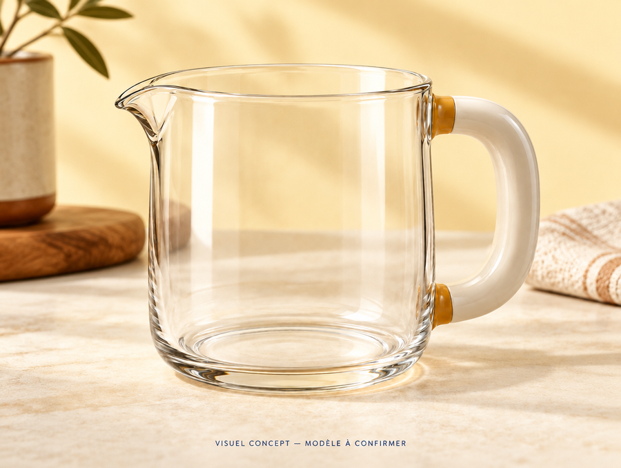 Verre doseur DEENII — détail illustratif ; visuel concept, modèle à confirmer.