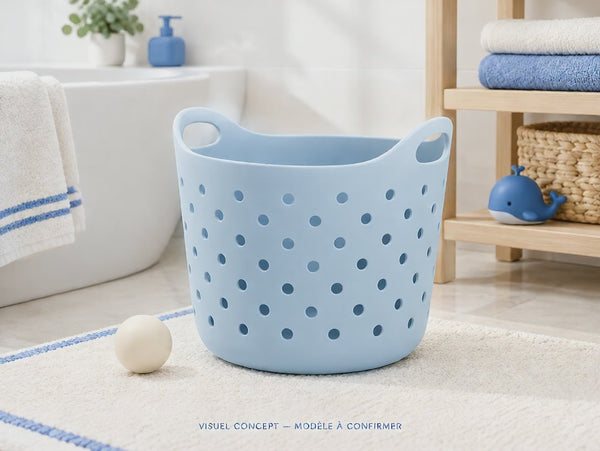 Rangement pour jouets de bain DEENII — animation illustrative, modèle fournisseur à confirmer.