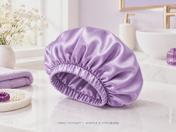 Bonnet de nuit en satin DEENII — animation illustrative, modèle fournisseur à confirmer.
